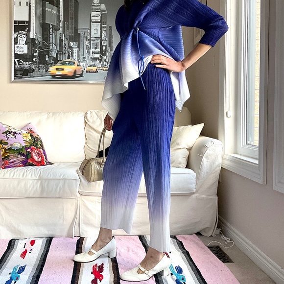 Micropleated blue ombre pants - Picture 4 of 13